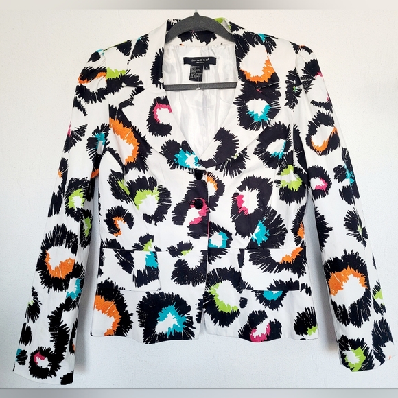 Sandro Paris Women's Luxe Stretch Cotton Blazer Jacket Lined Abstract Small - Picture 2 of 16